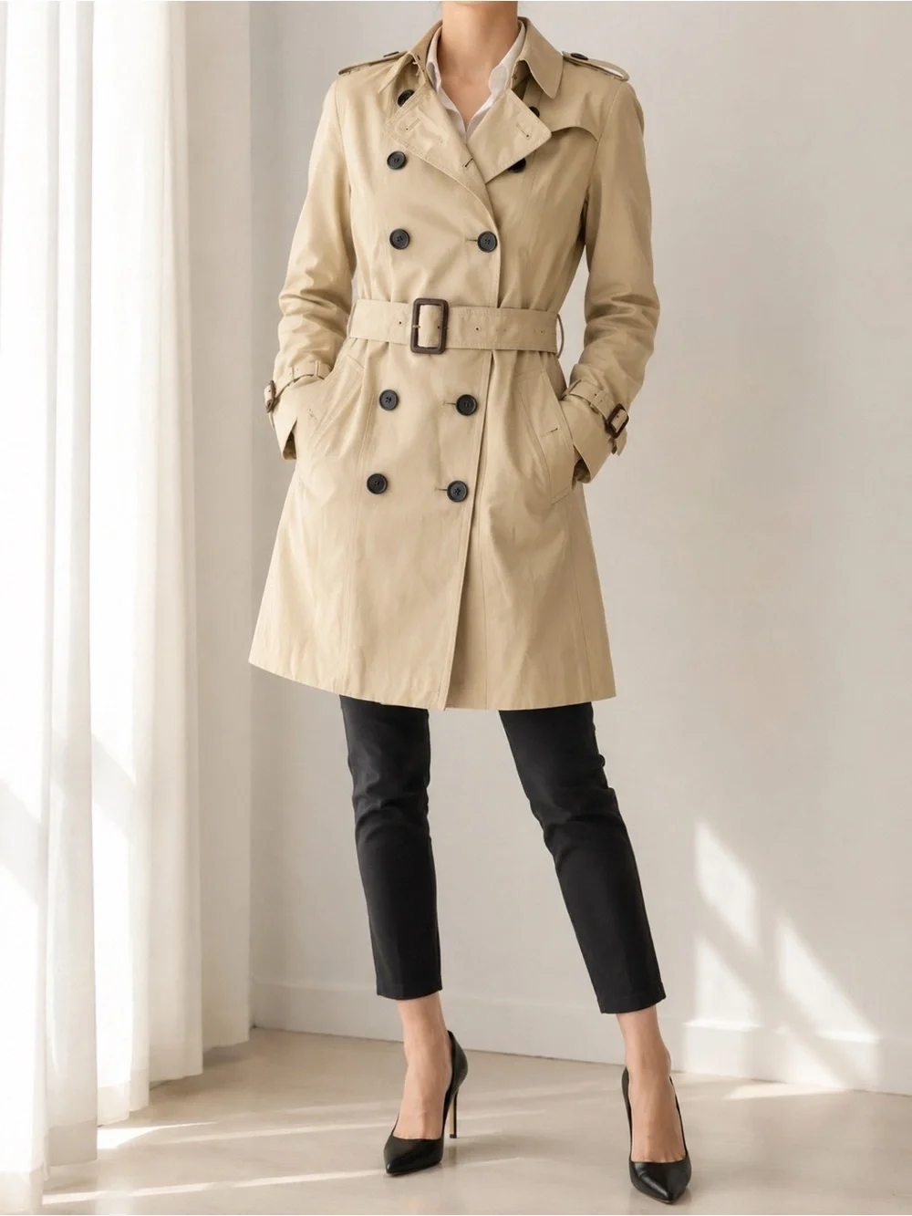 Burberry London Women’s Belted Trench Coat Beige Nova Check Cotton US 4 Small - Picture 1 of 9